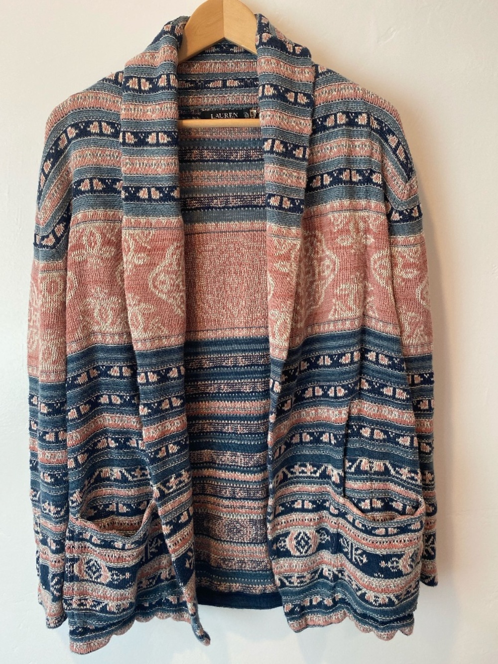 Lauren Ralph Lauren Linen Cotton Knit Cardigan Petite M Women's Boho Western